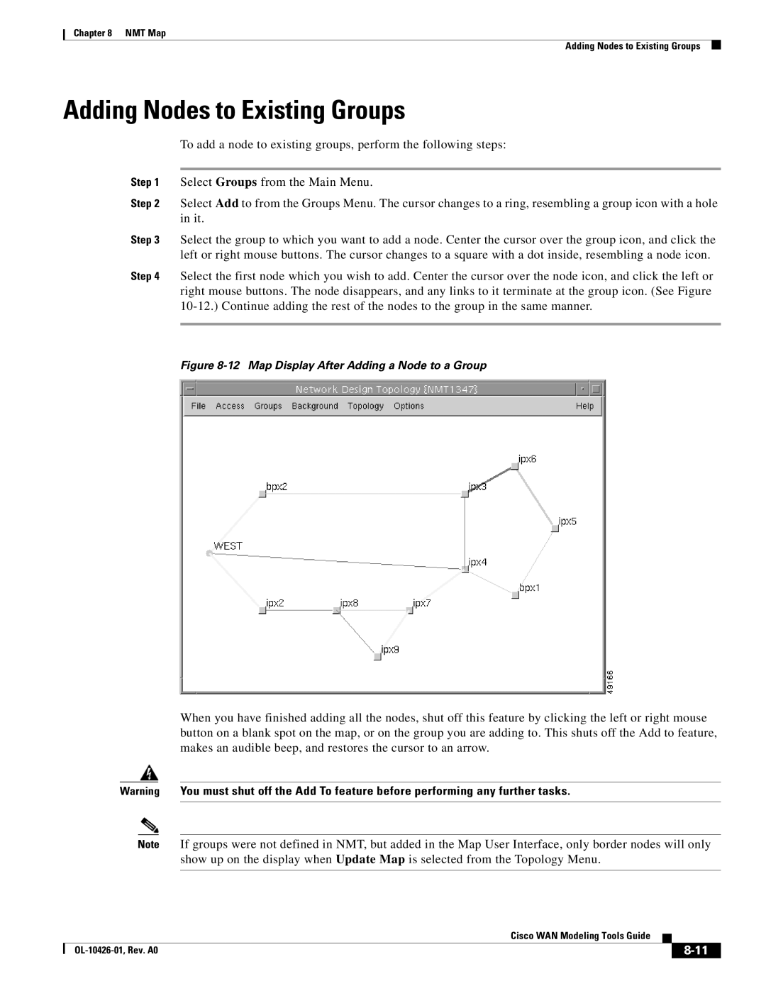 Cisco Systems OL-10426-01 manual Adding Nodes to Existing Groups, Map Display After Adding a Node to a Group 