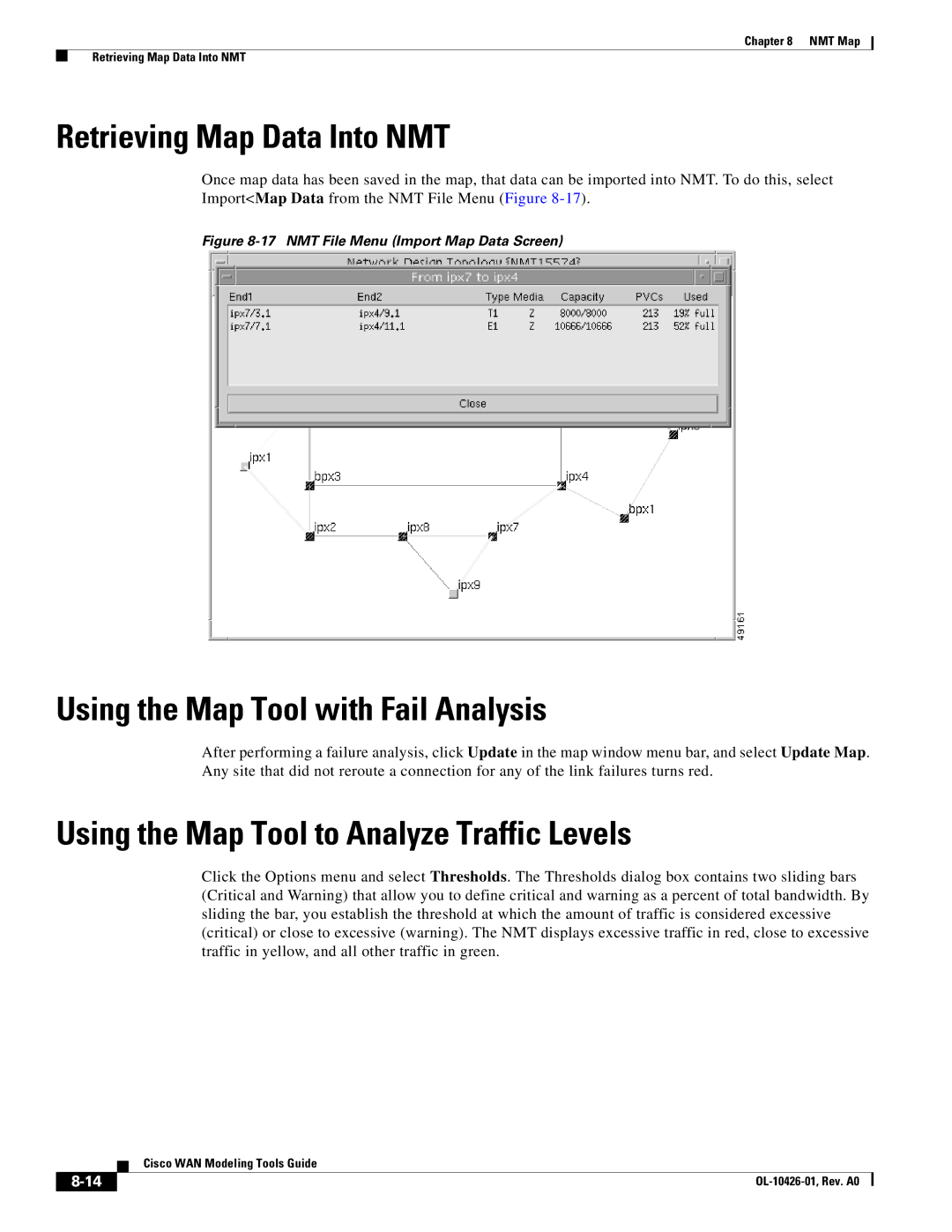 Cisco Systems OL-10426-01 manual Retrieving Map Data Into NMT, Using the Map Tool with Fail Analysis 