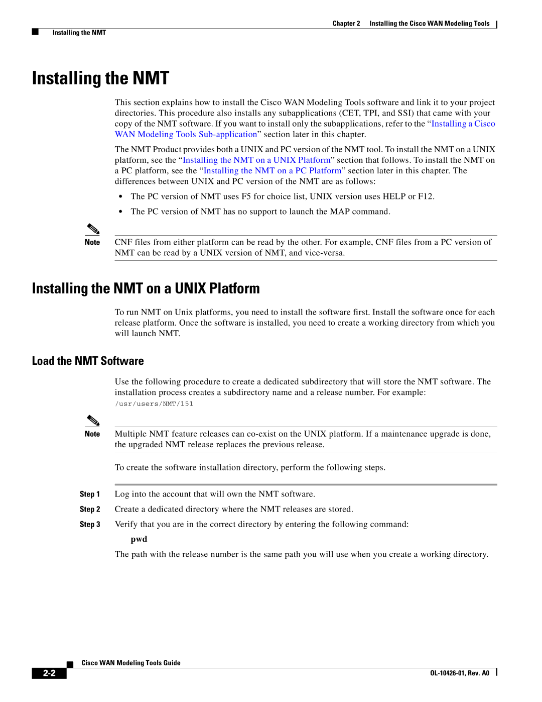 Cisco Systems OL-10426-01 manual Installing the NMT on a Unix Platform, Pwd 