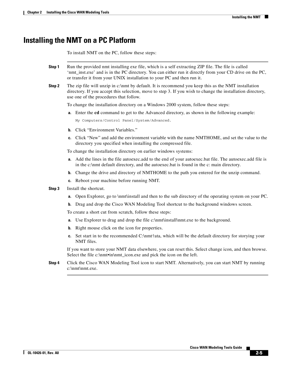 Cisco Systems OL-10426-01 manual Installing the NMT on a PC Platform 