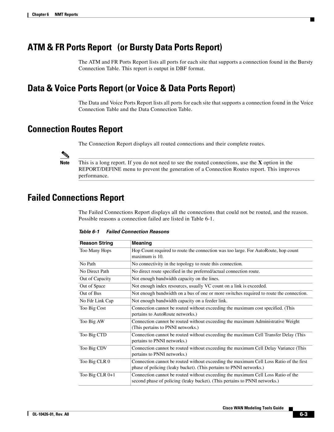 Cisco Systems OL-10426-01 manual ATM & FR Ports Report or Bursty Data Ports Report, Connection Routes Report 