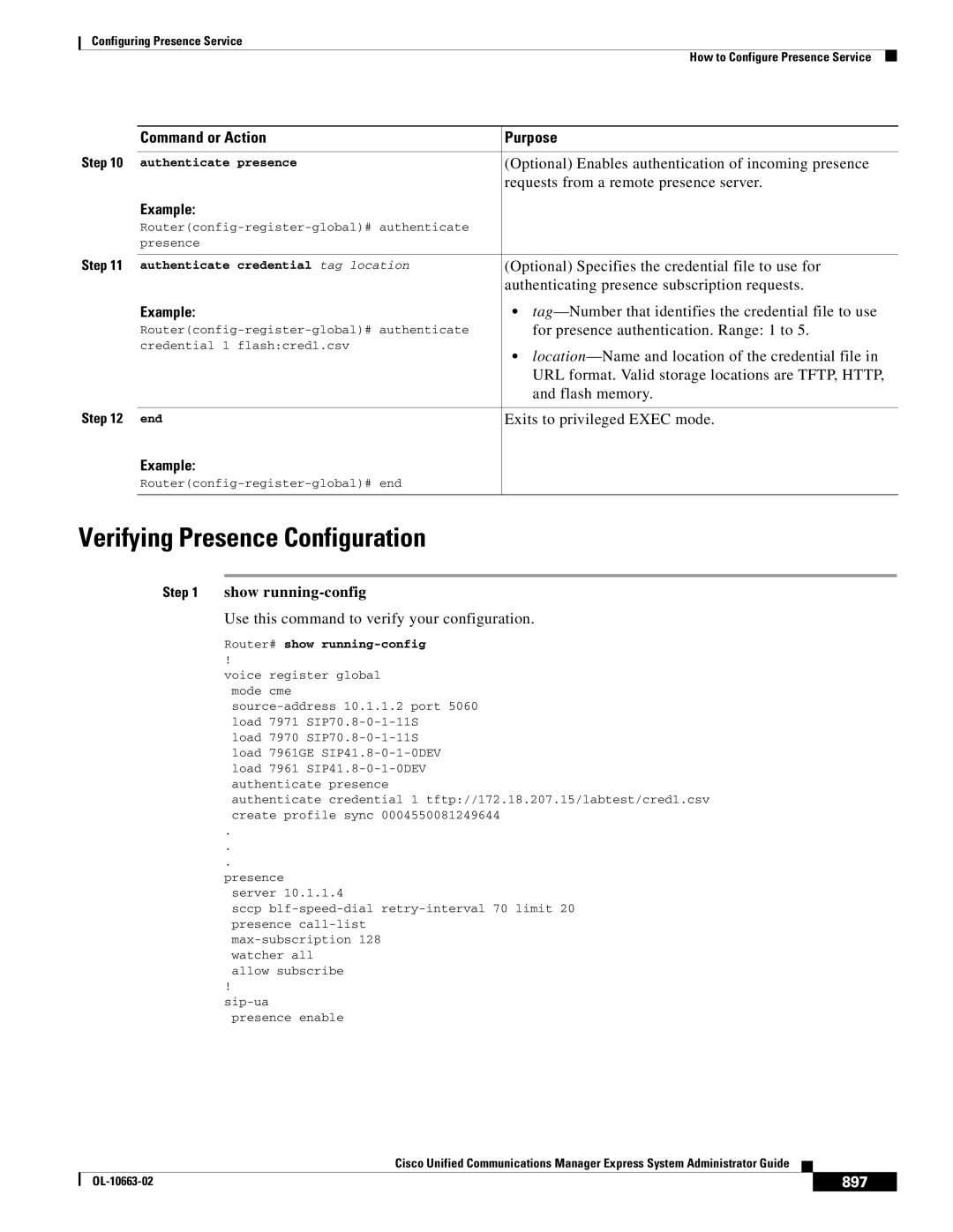 Cisco Systems OL-10663-02 manual Verifying Presence Configuration, Show running-config, 897 