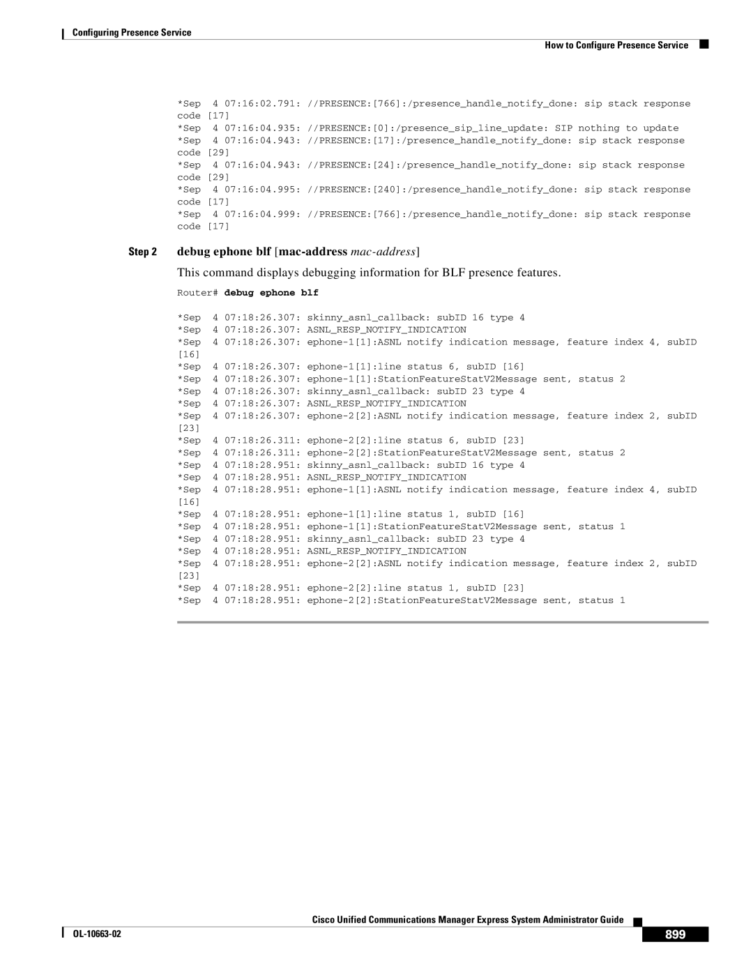 Cisco Systems OL-10663-02 manual Debug ephone blf mac-address mac-address, 899 