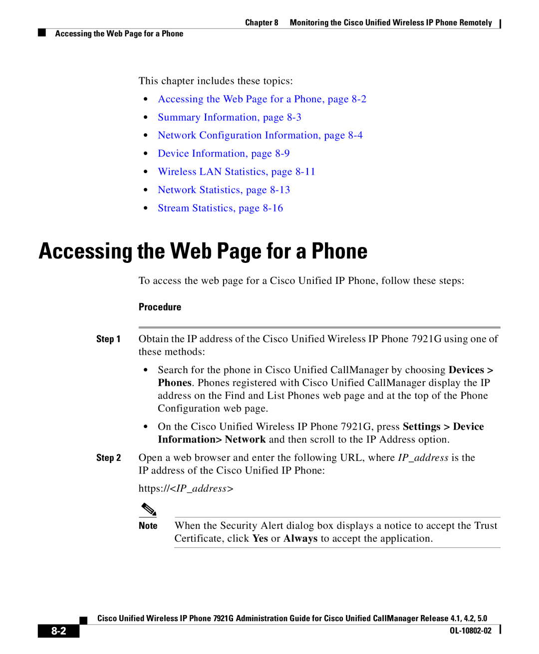 Cisco Systems OL-10802-02 manual Accessing the Web Page for a Phone, Procedure 