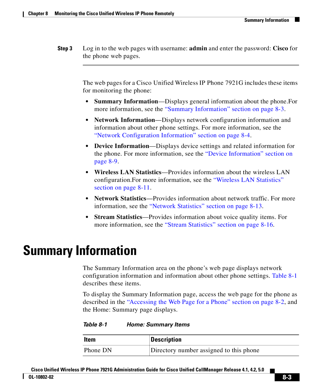 Cisco Systems OL-10802-02 manual Summary Information, Description 