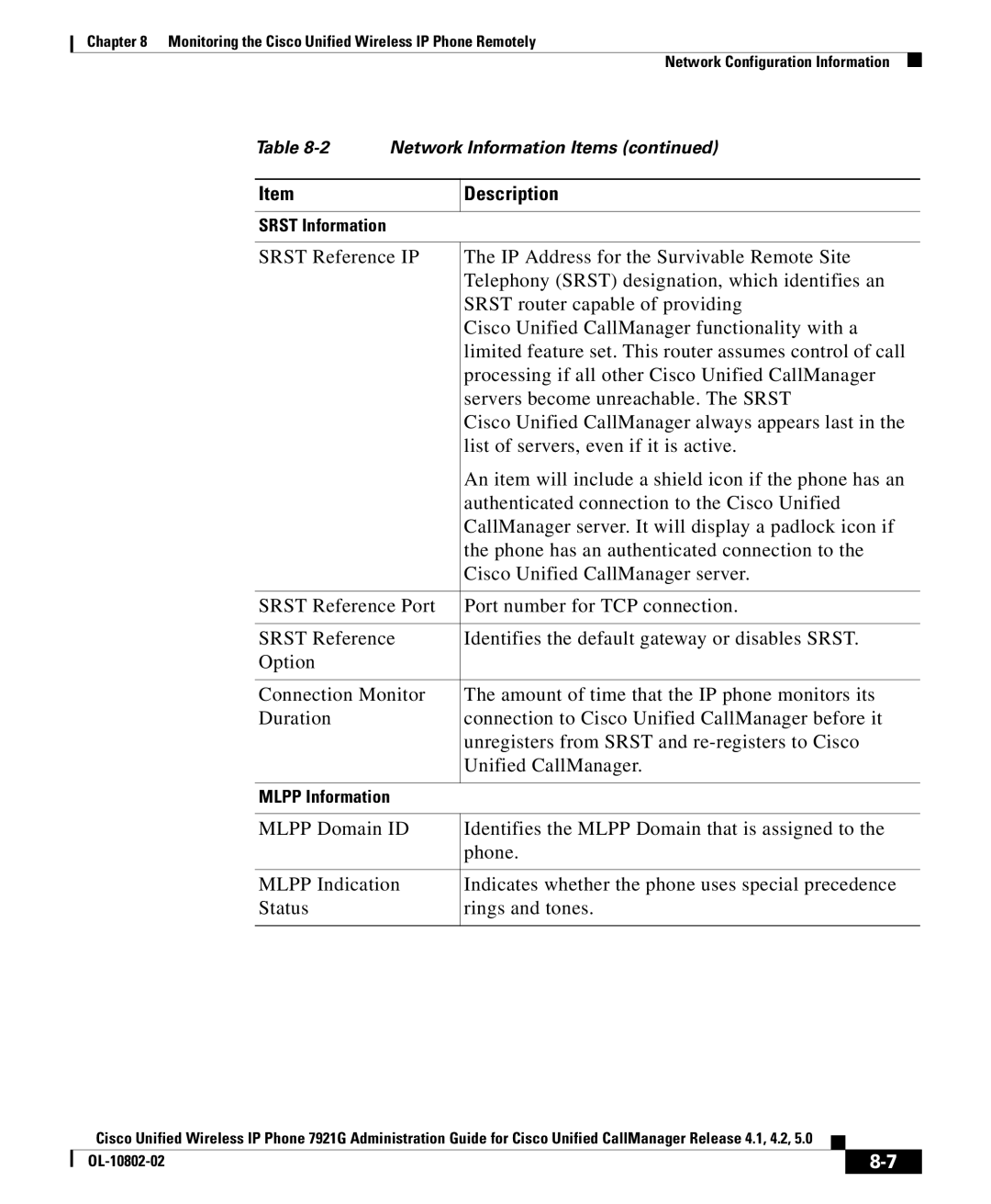 Cisco Systems OL-10802-02 manual Srst Information 