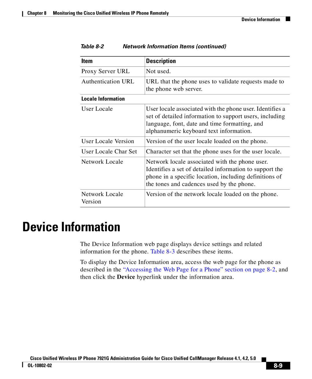 Cisco Systems OL-10802-02 manual Device Information 