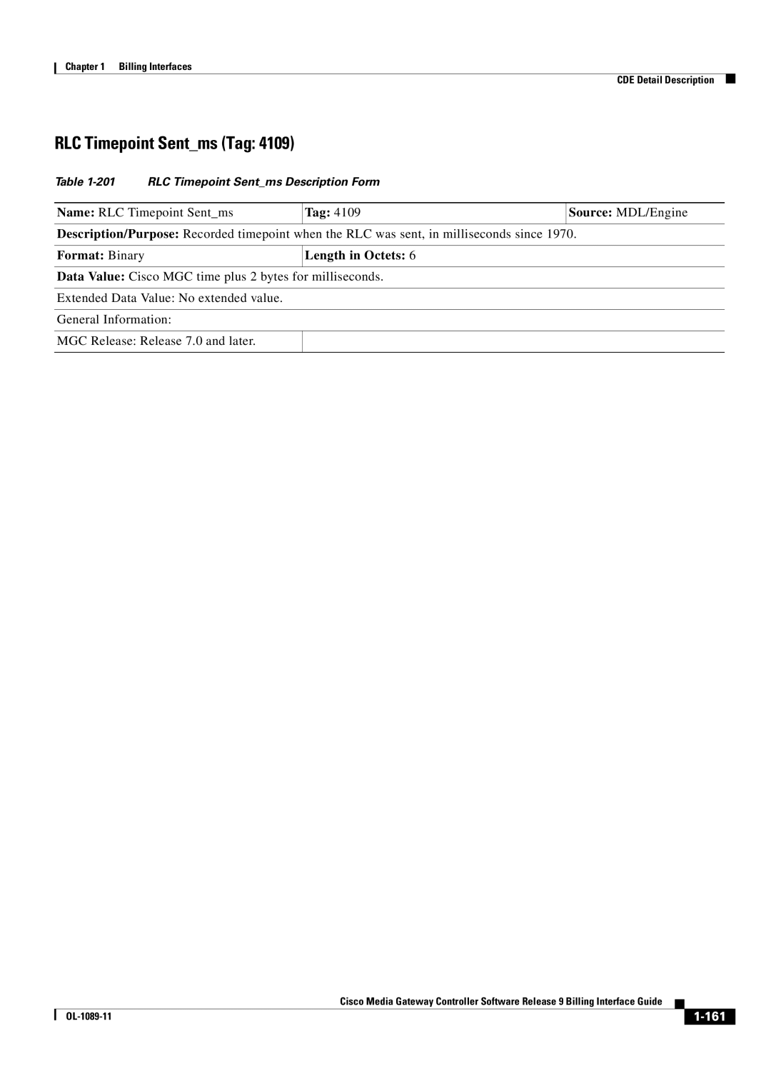 Cisco Systems OL-1089-11 manual RLC Timepoint Sentms Tag 