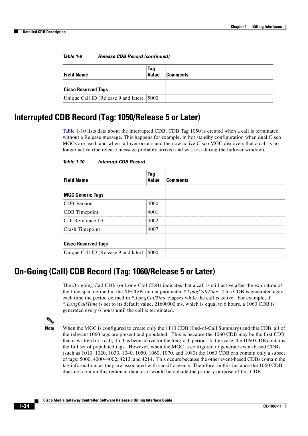 Cisco Systems OL-1089-11 manual Interrupted CDB Record Tag 1050/Release 5 or Later 