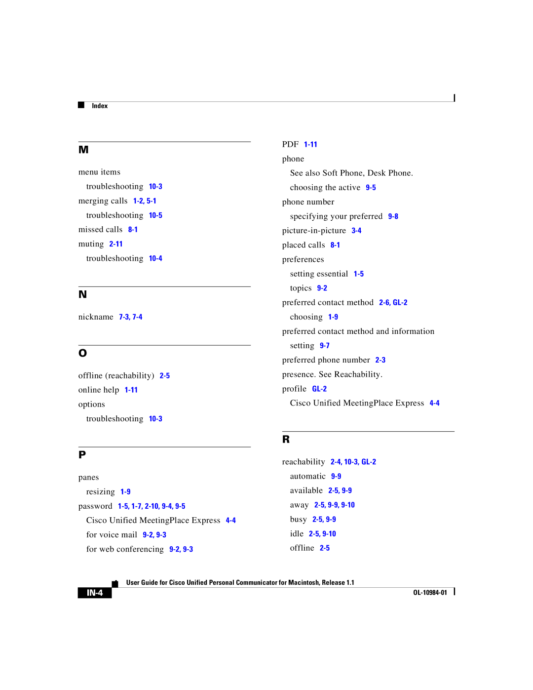 Cisco Systems OL-10984-01 manual IN-4 