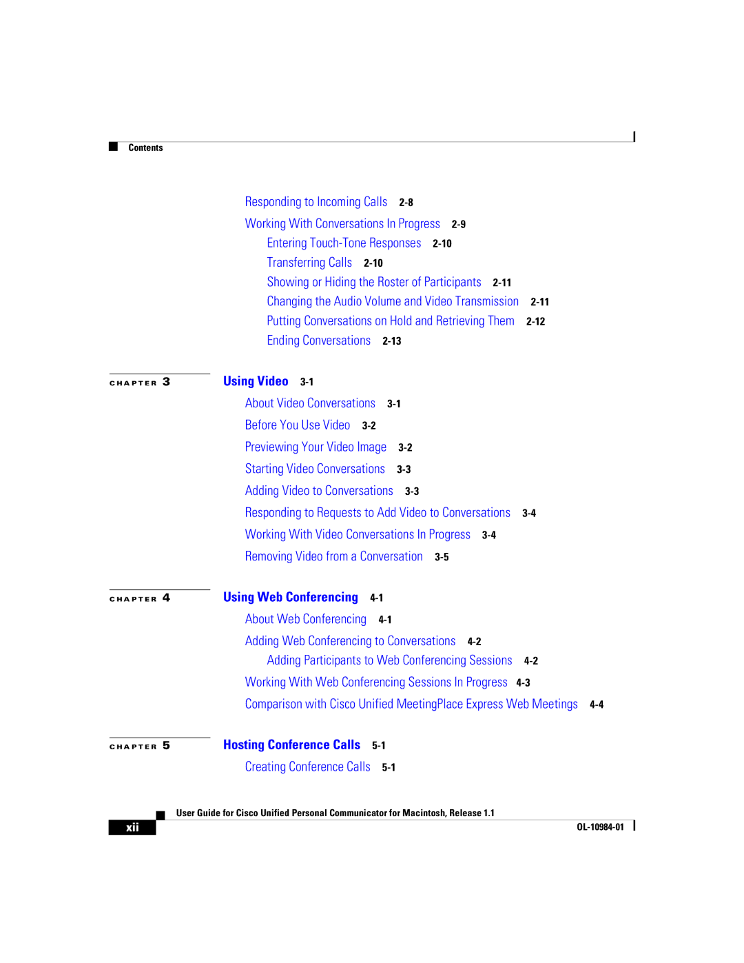 Cisco Systems OL-10984-01 manual Transferring Calls, Xii 