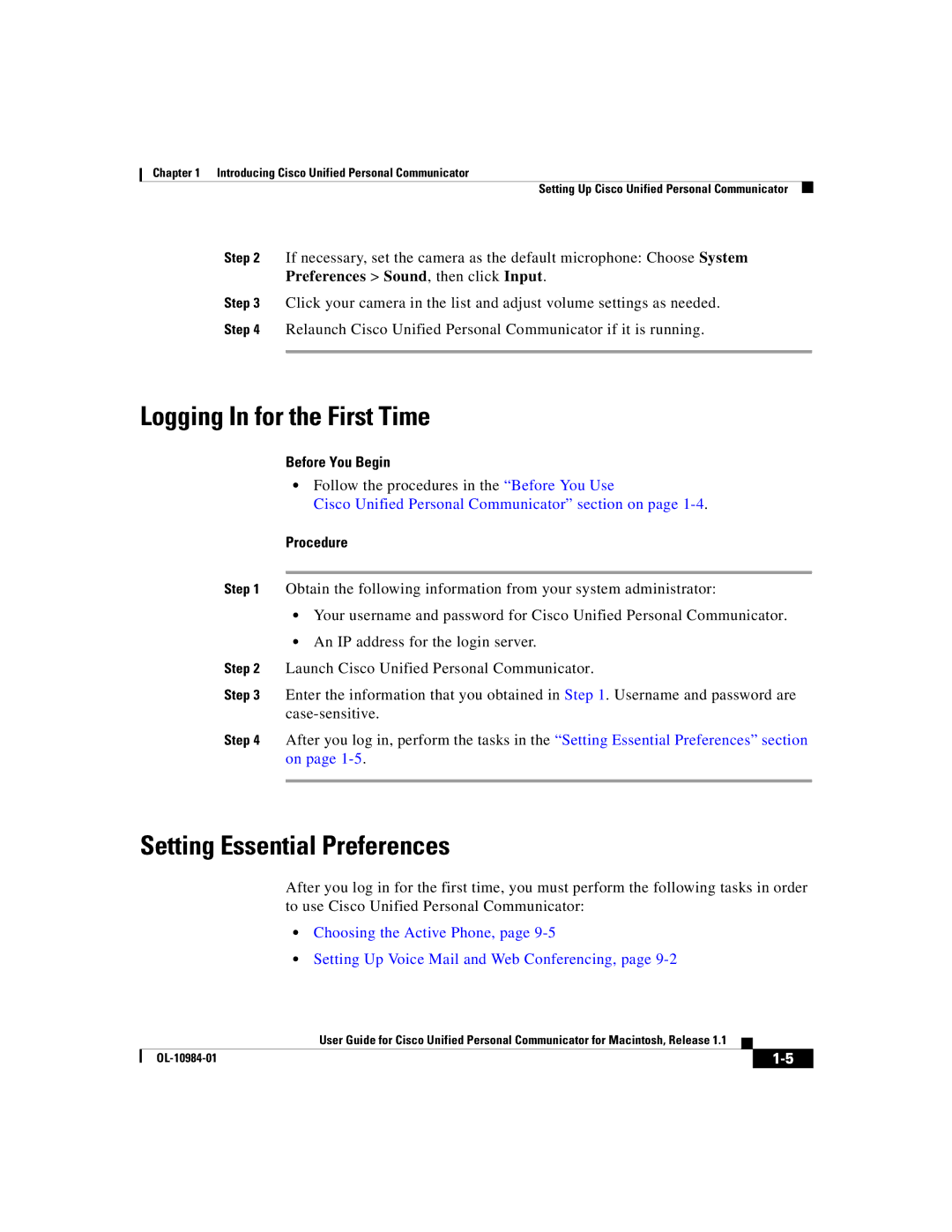 Cisco Systems OL-10984-01 manual Logging In for the First Time, Setting Essential Preferences, Before You Begin 