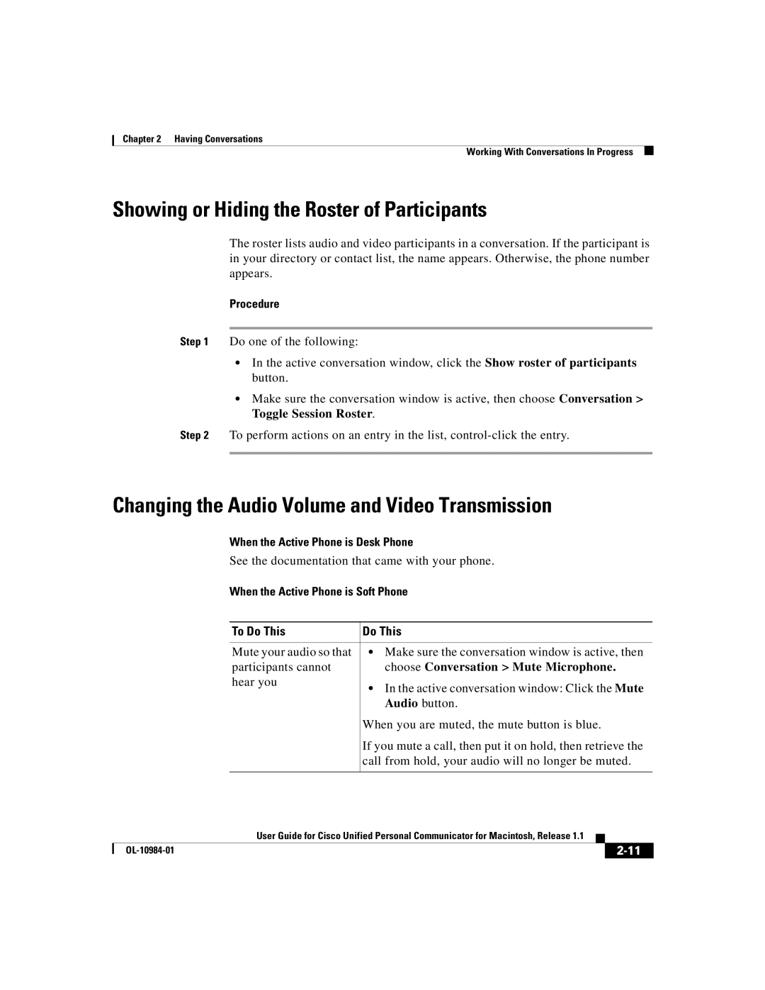 Cisco Systems OL-10984-01 Showing or Hiding the Roster of Participants, Changing the Audio Volume and Video Transmission 