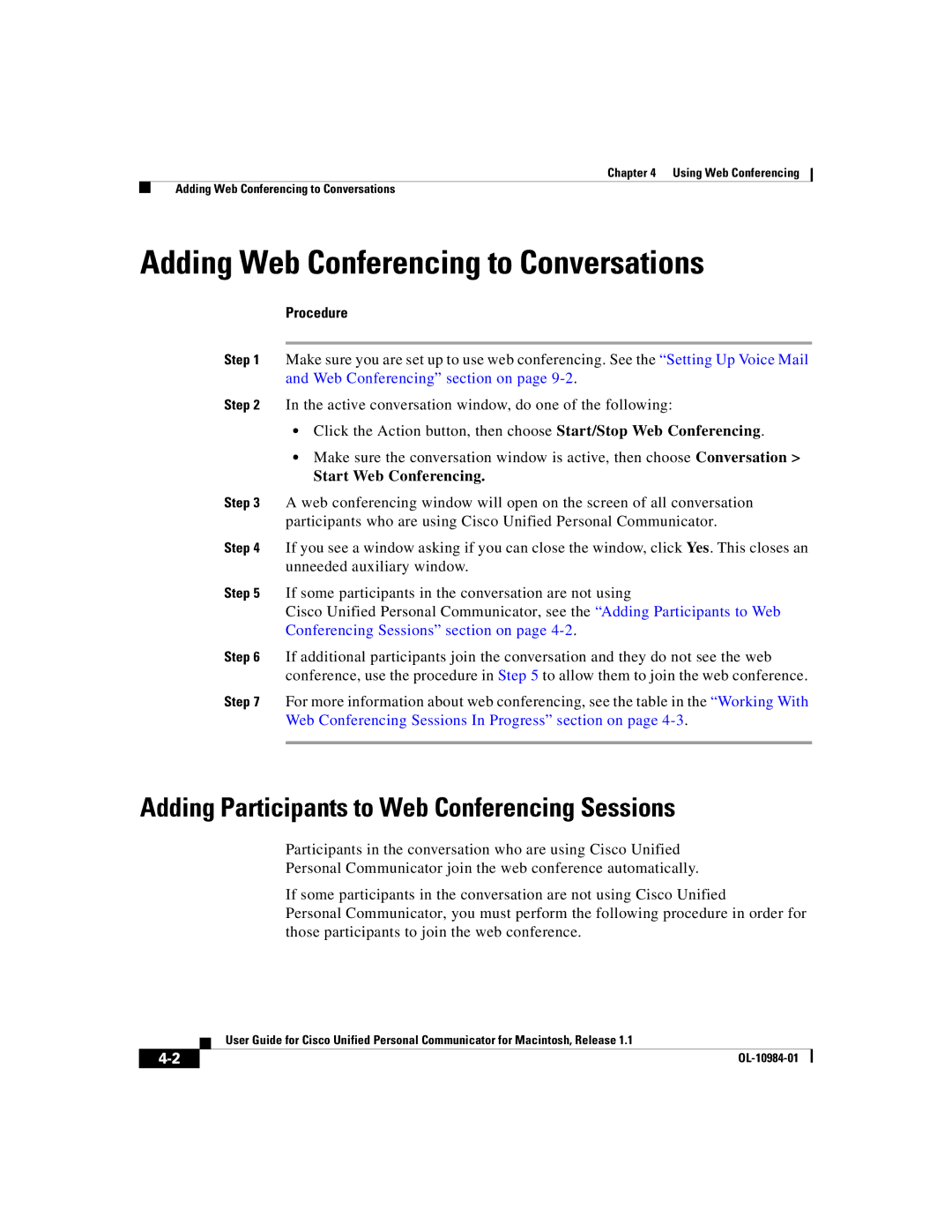 Cisco Systems OL-10984-01 manual Adding Web Conferencing to Conversations, Adding Participants to Web Conferencing Sessions 