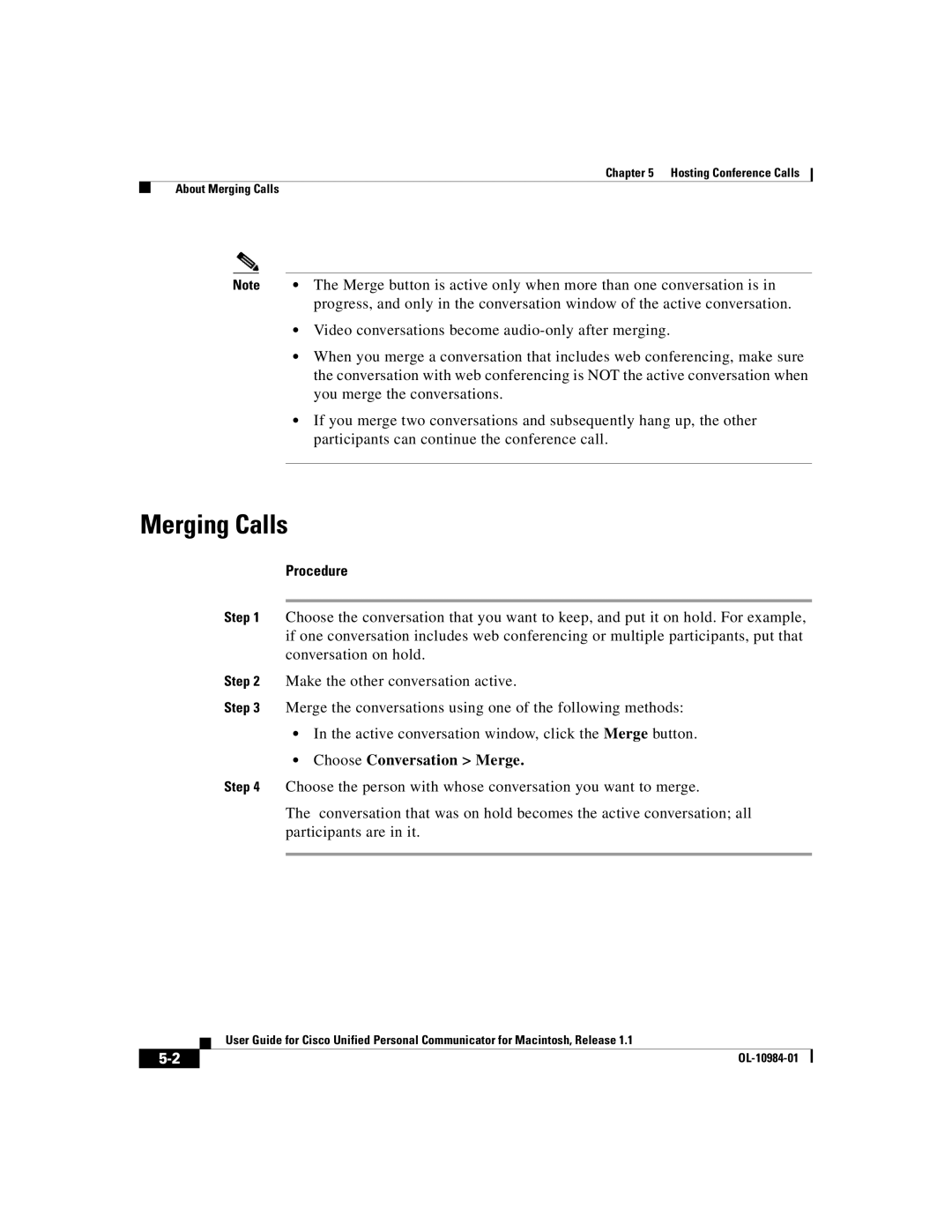 Cisco Systems OL-10984-01 manual Merging Calls, Choose Conversation Merge 