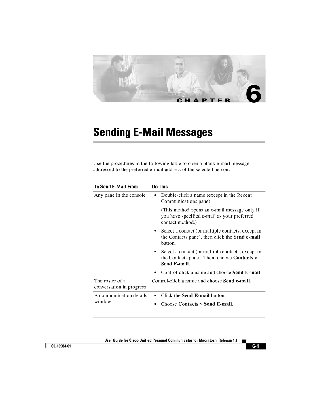 Cisco Systems OL-10984-01 manual To Send E-Mail From Do This, Choose Contacts Send E-mail 