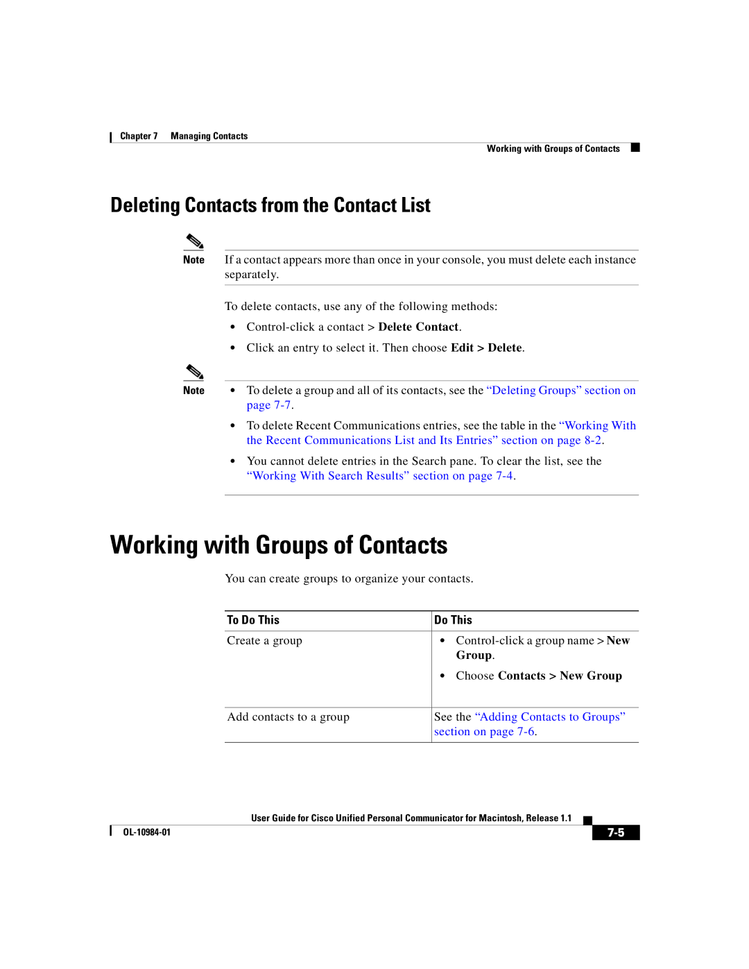 Cisco Systems OL-10984-01 manual Working with Groups of Contacts, Deleting Contacts from the Contact List 