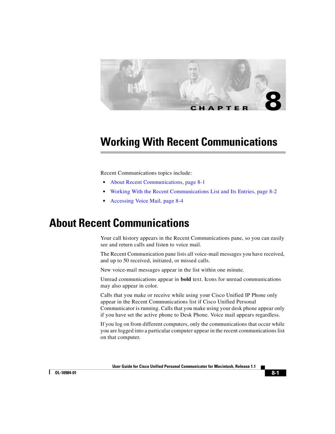 Cisco Systems OL-10984-01 manual About Recent Communications, Working With Recent Communications 