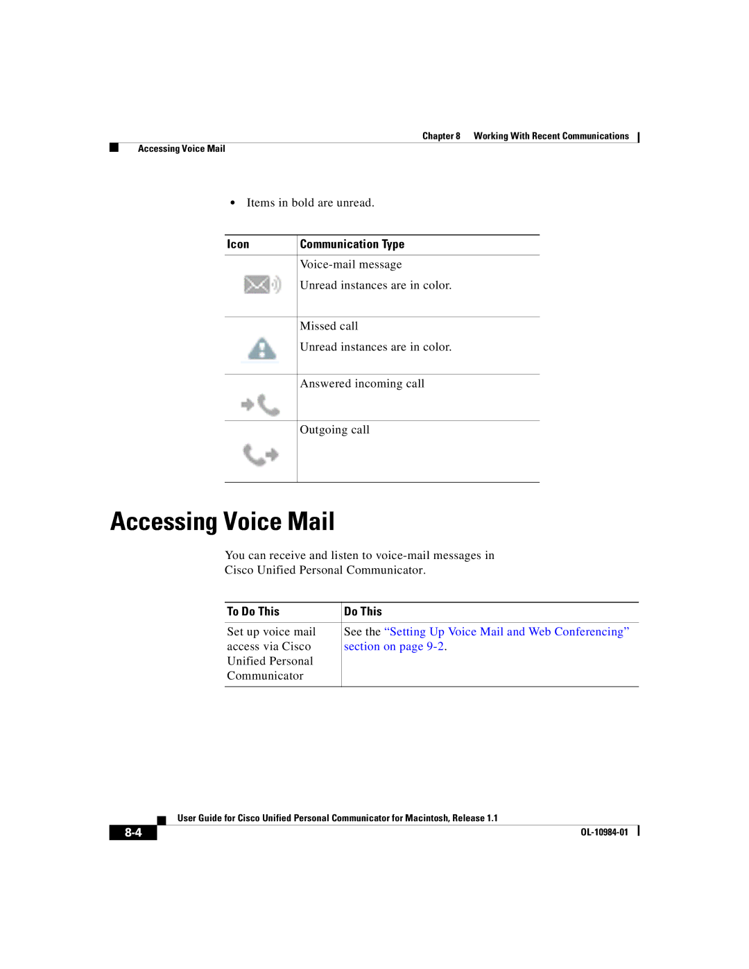 Cisco Systems OL-10984-01 manual Accessing Voice Mail, Icon Communication Type 