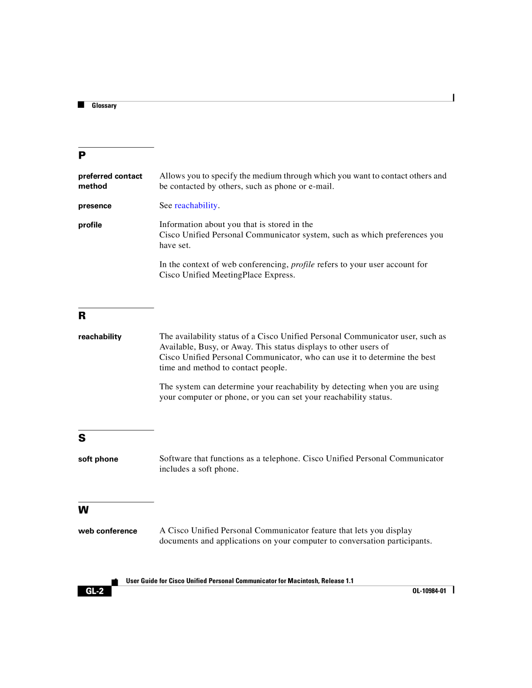 Cisco Systems OL-10984-01 manual See reachability, GL-2 