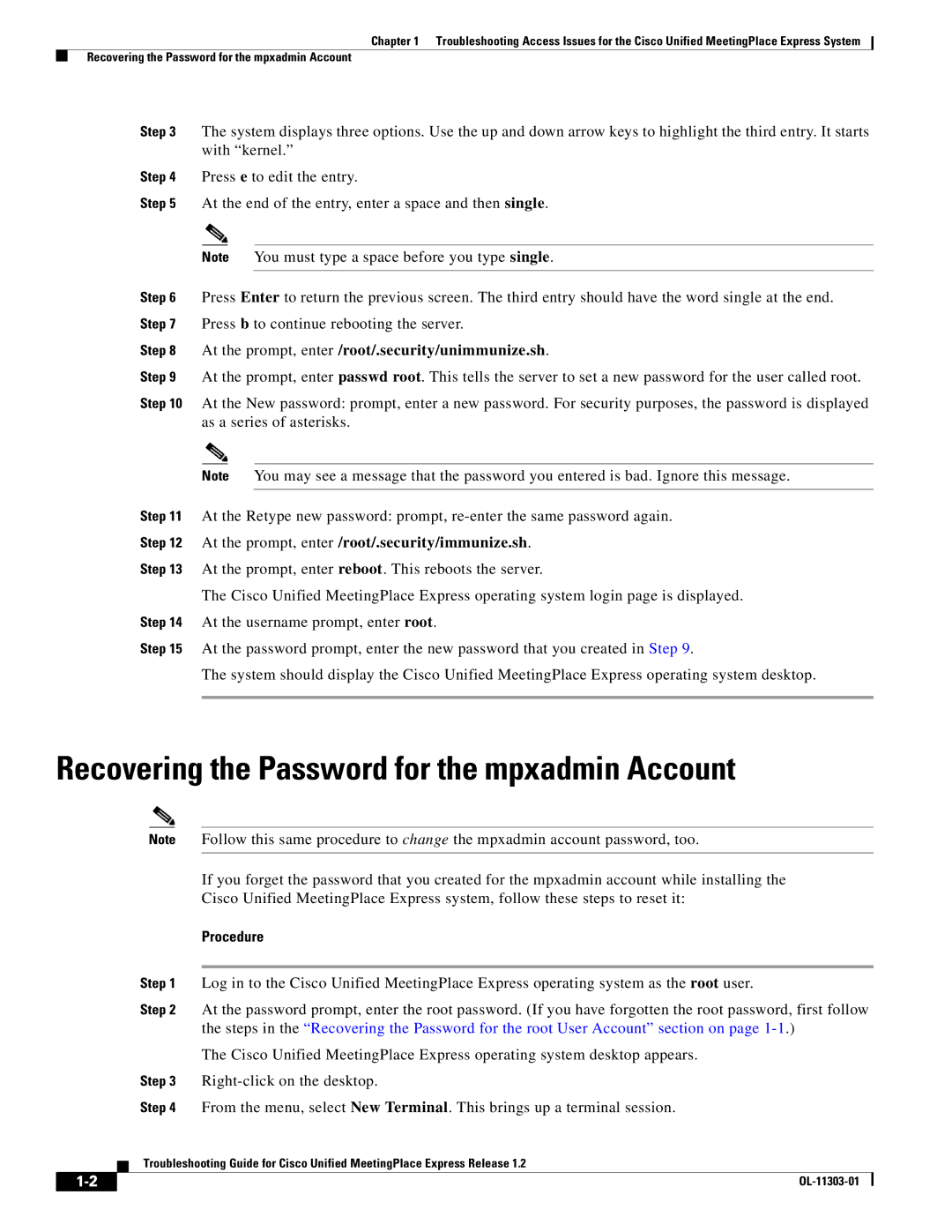 Cisco Systems OL-11303-01 manual Recovering the Password for the mpxadmin Account 