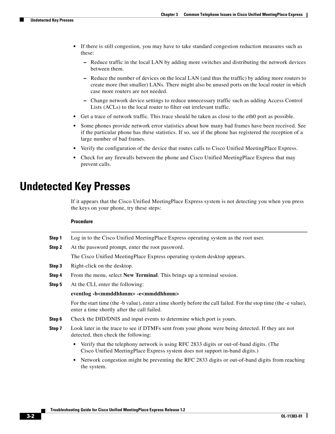 Cisco Systems OL-11303-01 manual Undetected Key Presses, Eventlog -bmmddhhmm -emmddhhmm 