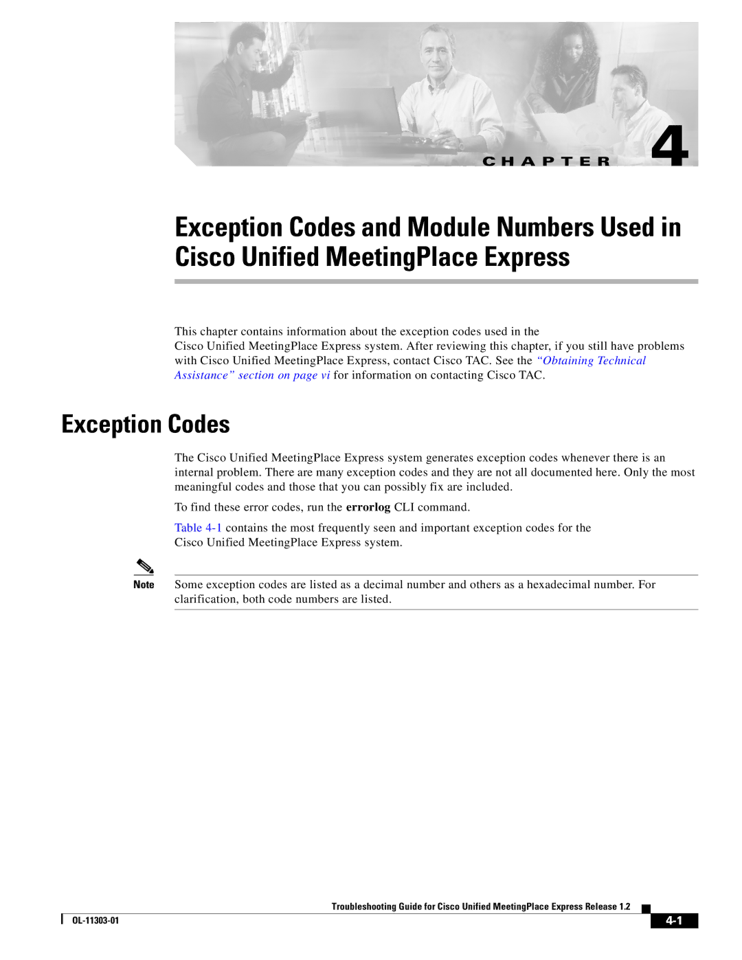 Cisco Systems OL-11303-01 manual Exception Codes 