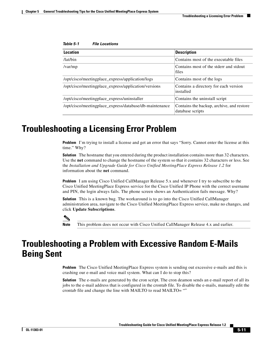 Cisco Systems OL-11303-01 manual Troubleshooting a Licensing Error Problem, Location Description 