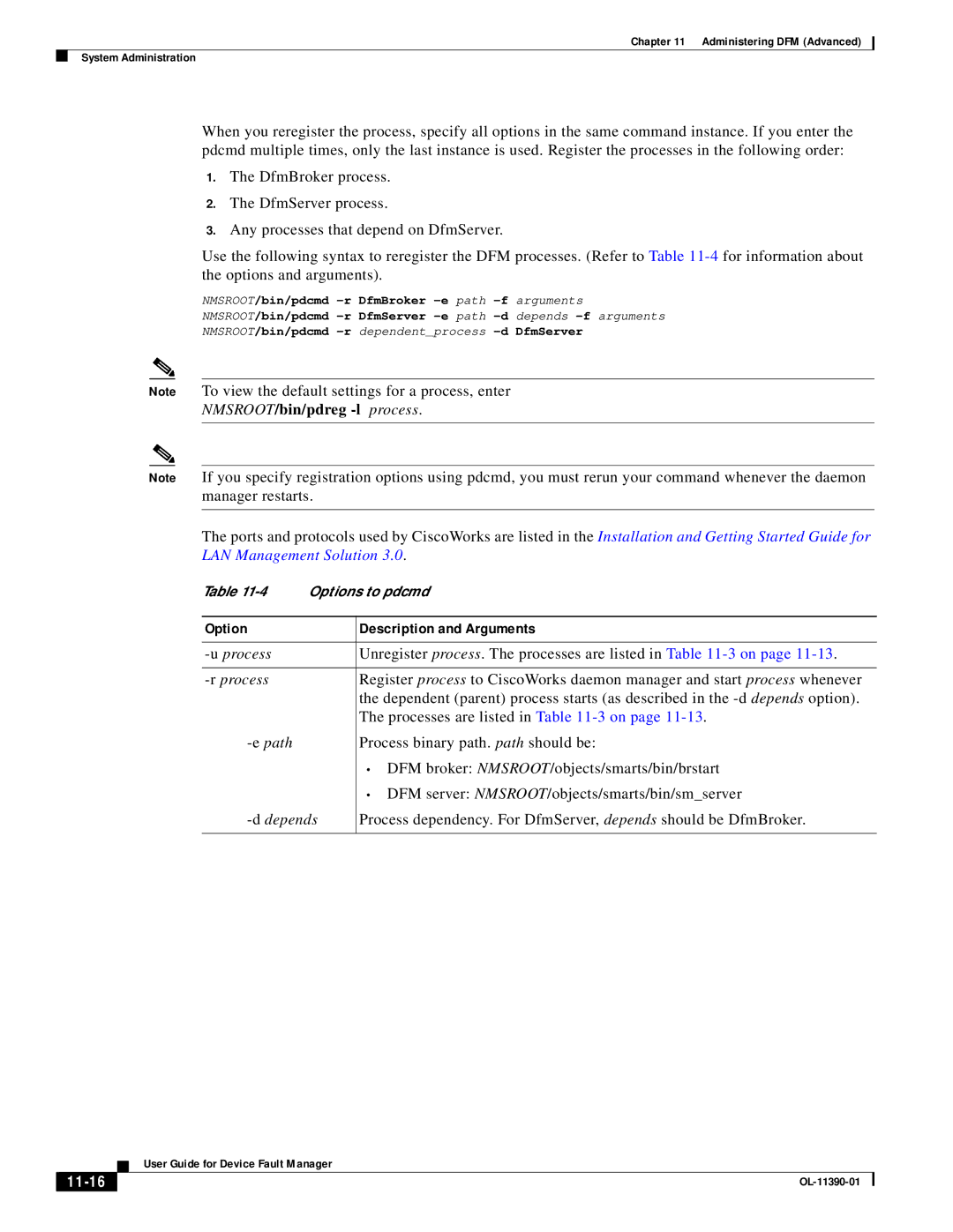 Cisco Systems OL-11390-01 manual Option Description and Arguments, 11-16 