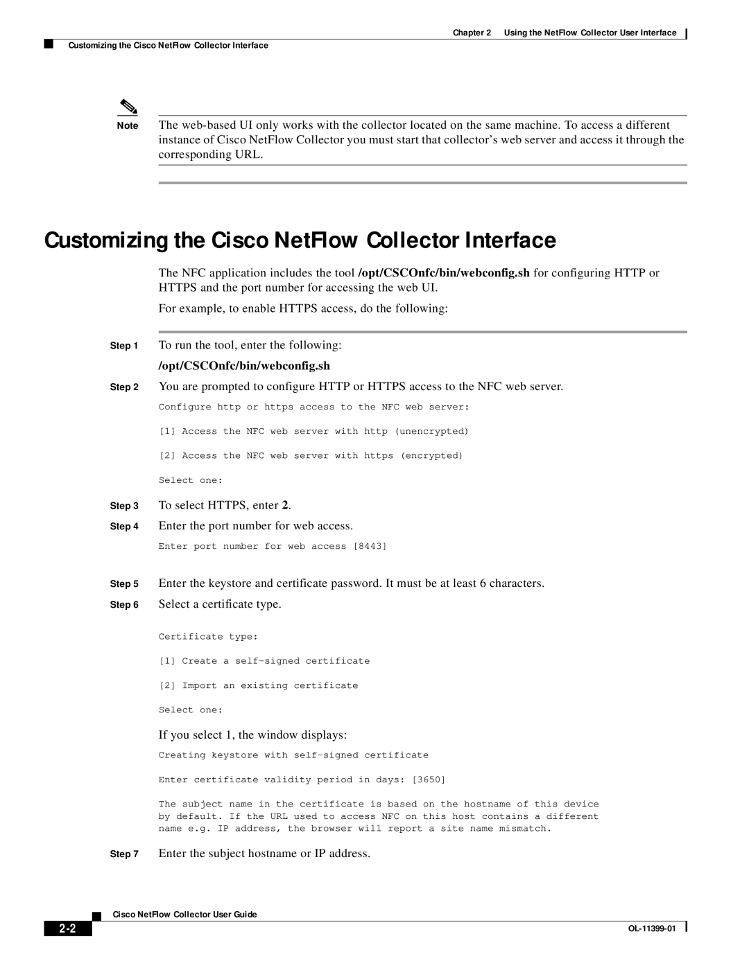 Cisco Systems OL-11399-01 manual Customizing the Cisco NetFlow Collector Interface, Opt/CSCOnfc/bin/webconfig.sh 