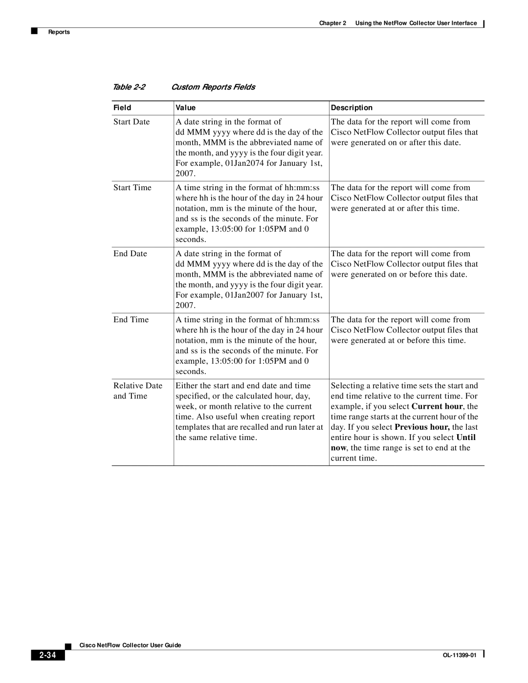 Cisco Systems OL-11399-01 manual Field Value Description 