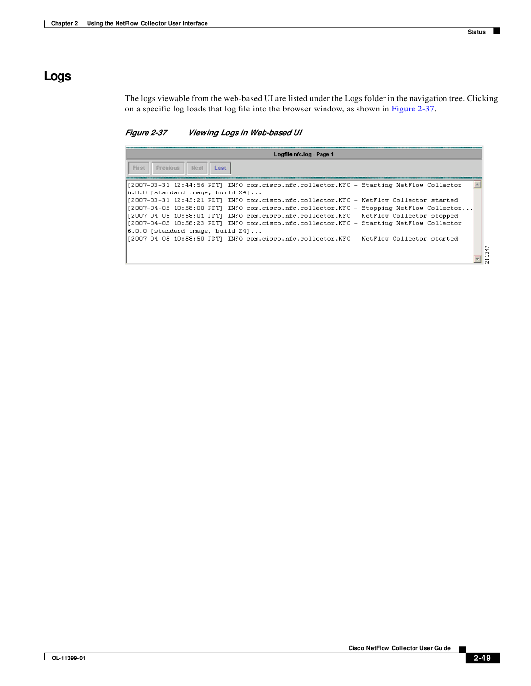 Cisco Systems OL-11399-01 manual Viewing Logs in Web-based UI 