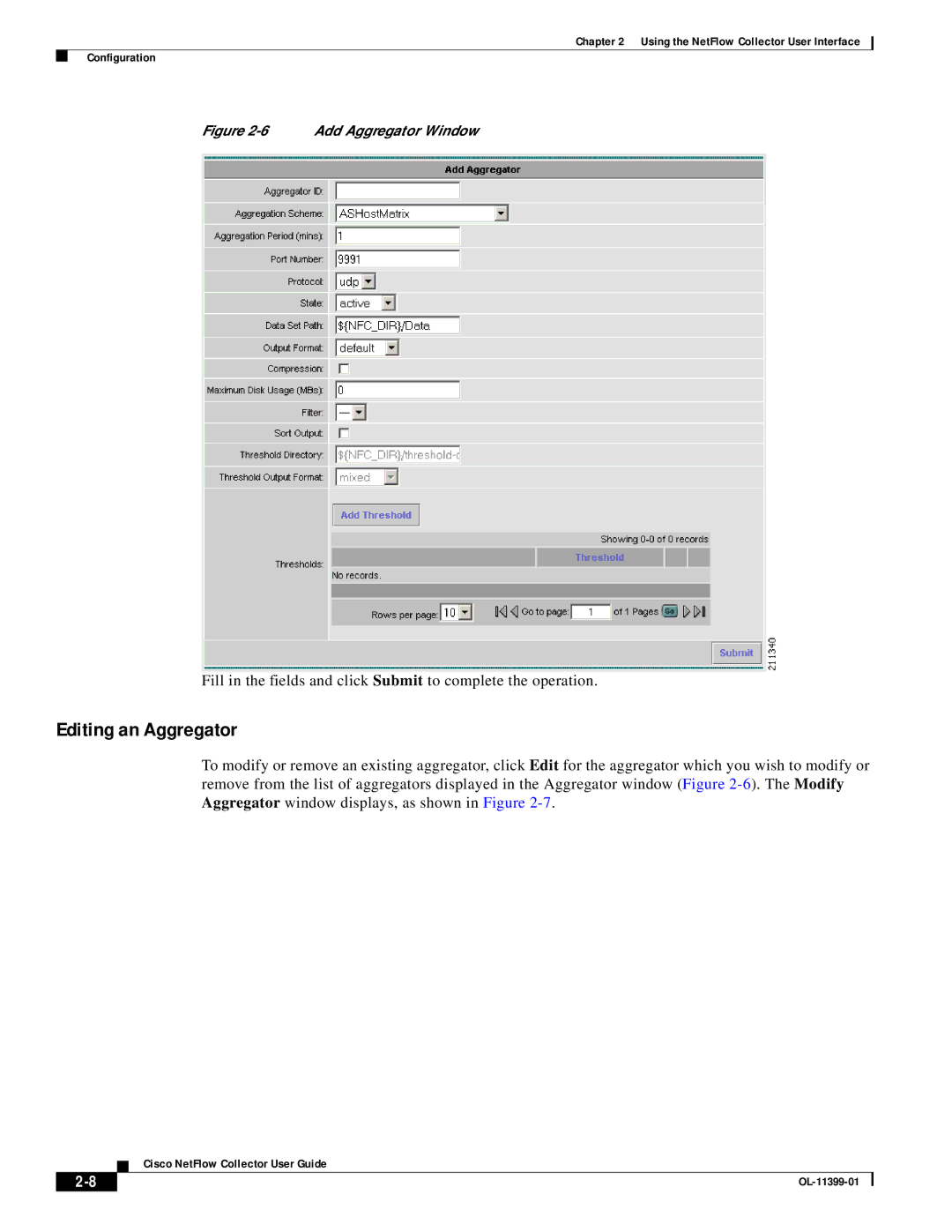 Cisco Systems OL-11399-01 manual Editing an Aggregator, Add Aggregator Window 