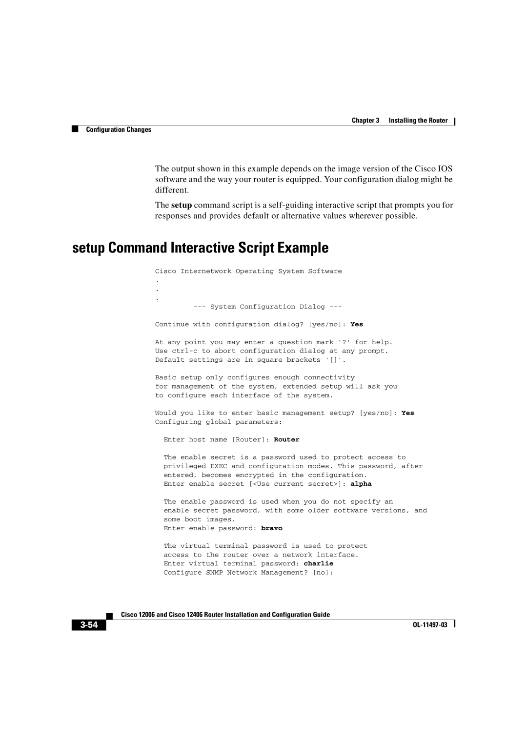 Cisco Systems OL-11497-03 manual Setup Command Interactive Script Example 