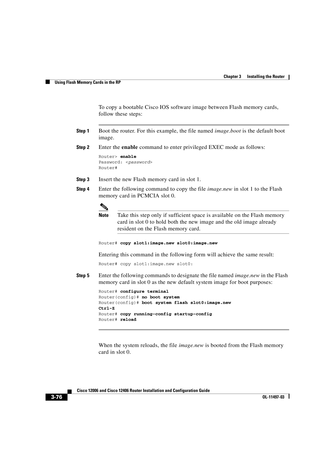 Cisco Systems OL-11497-03 manual Router# copy slot1image.new slot0image.new 
