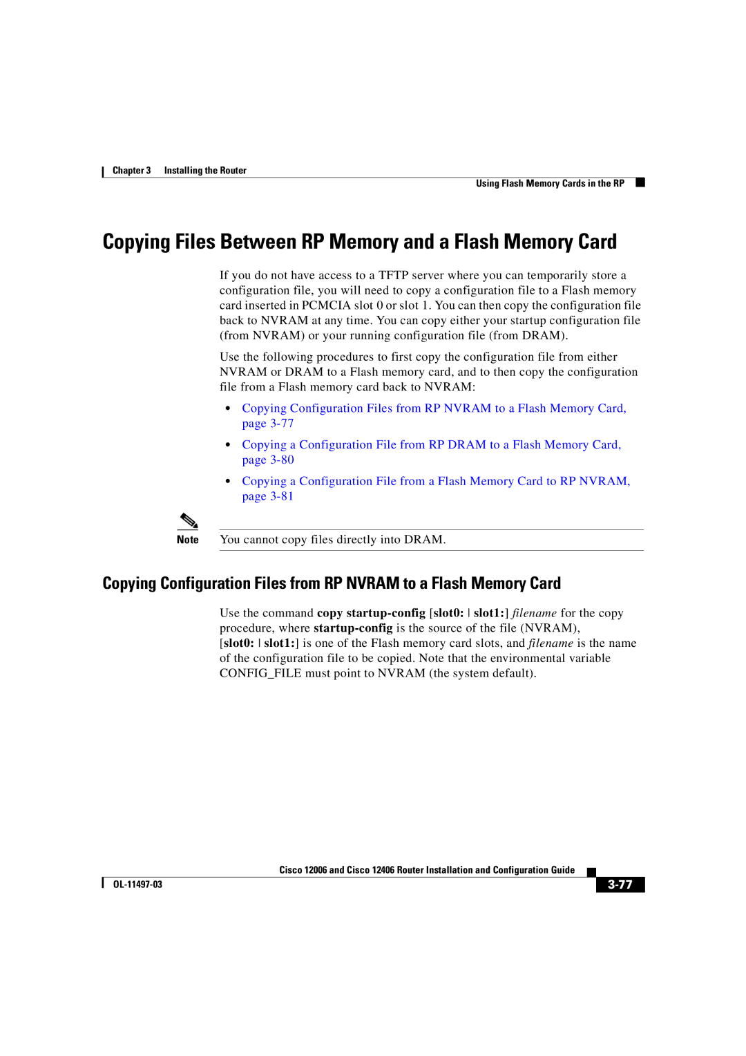 Cisco Systems OL-11497-03 manual Copying Files Between RP Memory and a Flash Memory Card 