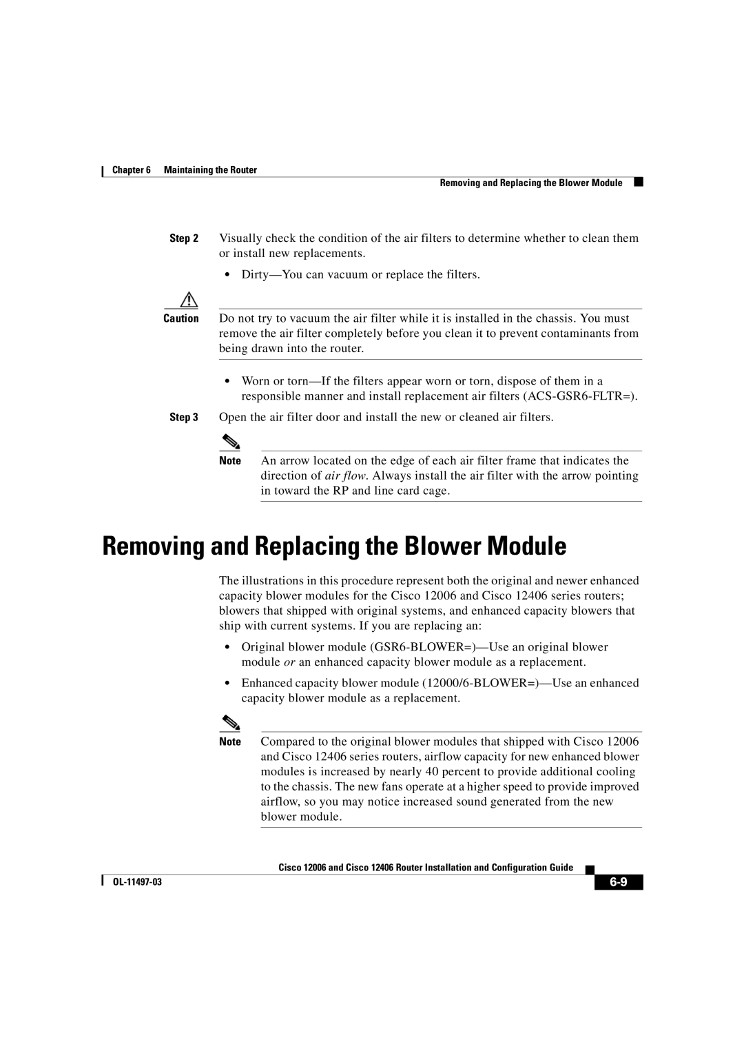 Cisco Systems OL-11497-03 manual Removing and Replacing the Blower Module 