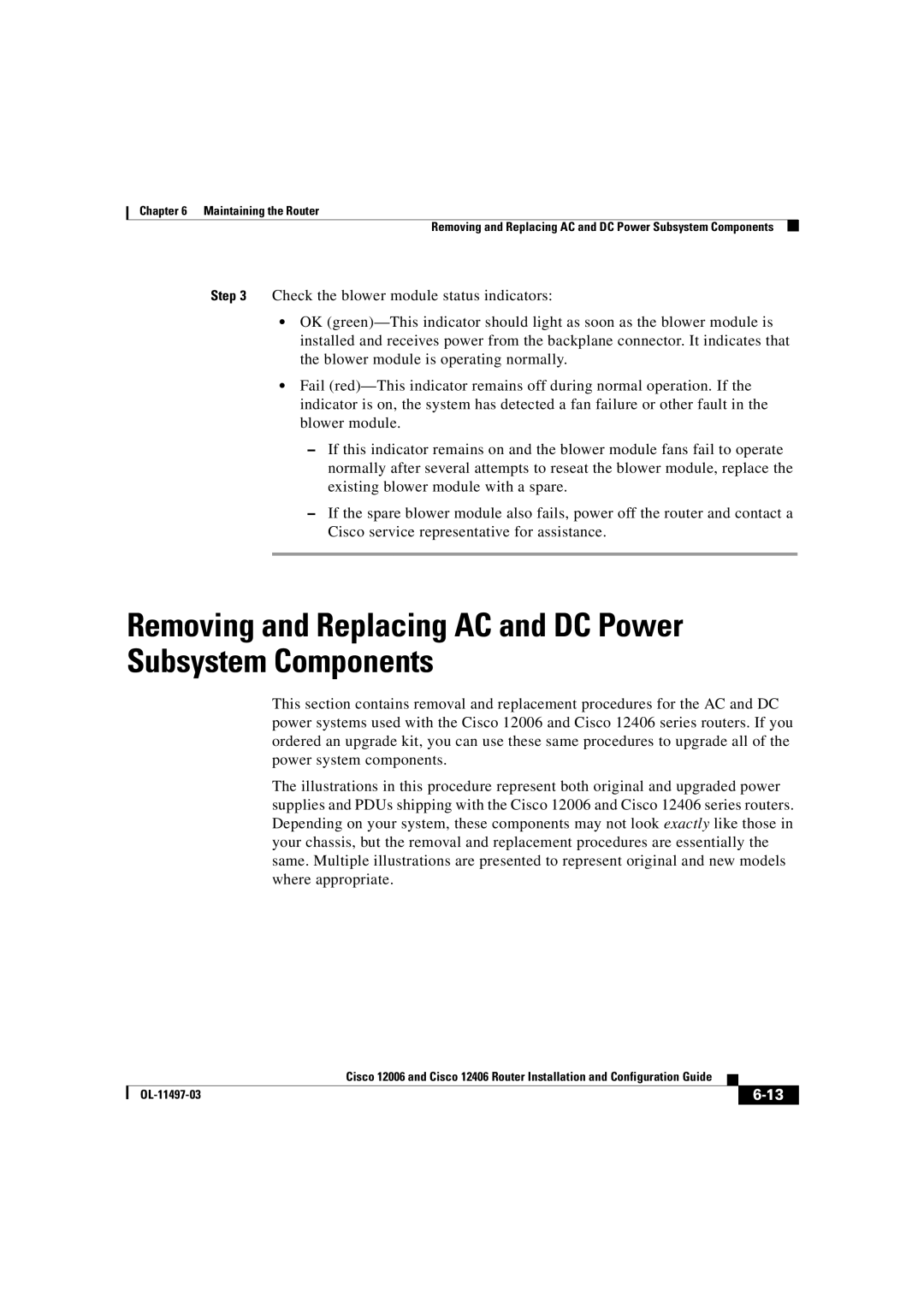 Cisco Systems OL-11497-03 manual Removing and Replacing AC and DC Power Subsystem Components 