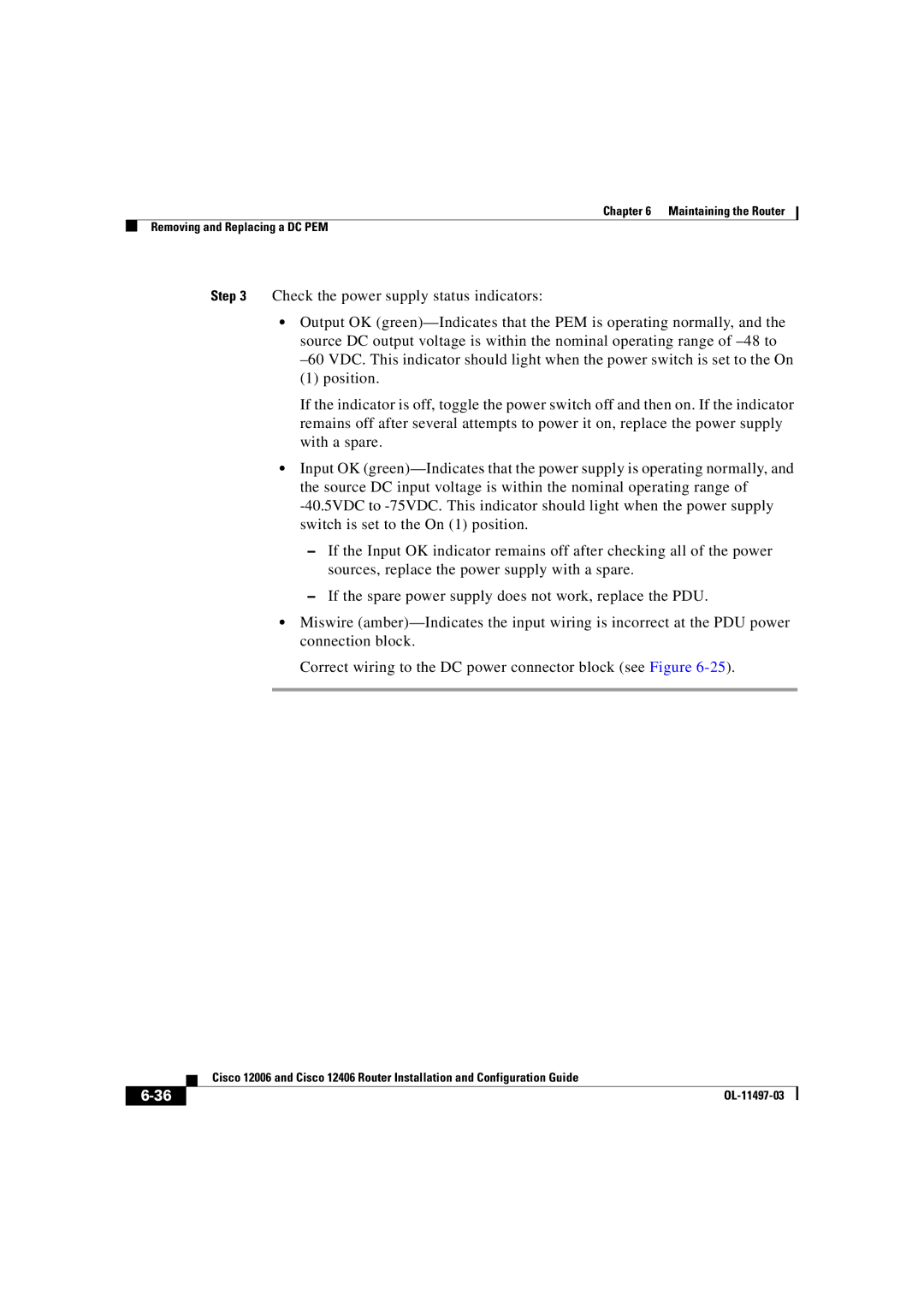 Cisco Systems OL-11497-03 manual Maintaining the Router Removing and Replacing a DC PEM 