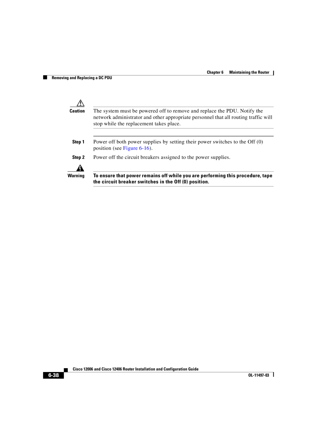 Cisco Systems OL-11497-03 manual Maintaining the Router Removing and Replacing a DC PDU 