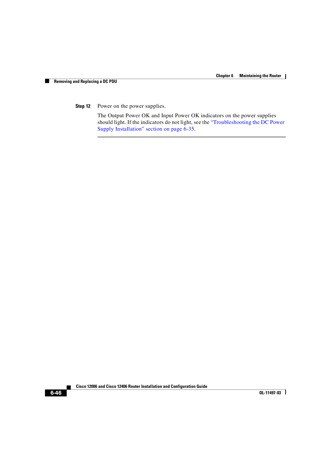 Cisco Systems OL-11497-03 manual Maintaining the Router Removing and Replacing a DC PDU 