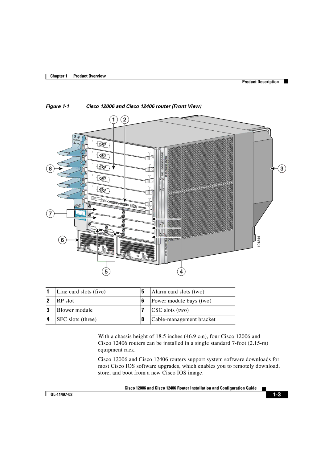 Cisco Systems OL-11497-03 manual Cisco 12006 and Cisco 12406 router Front View 