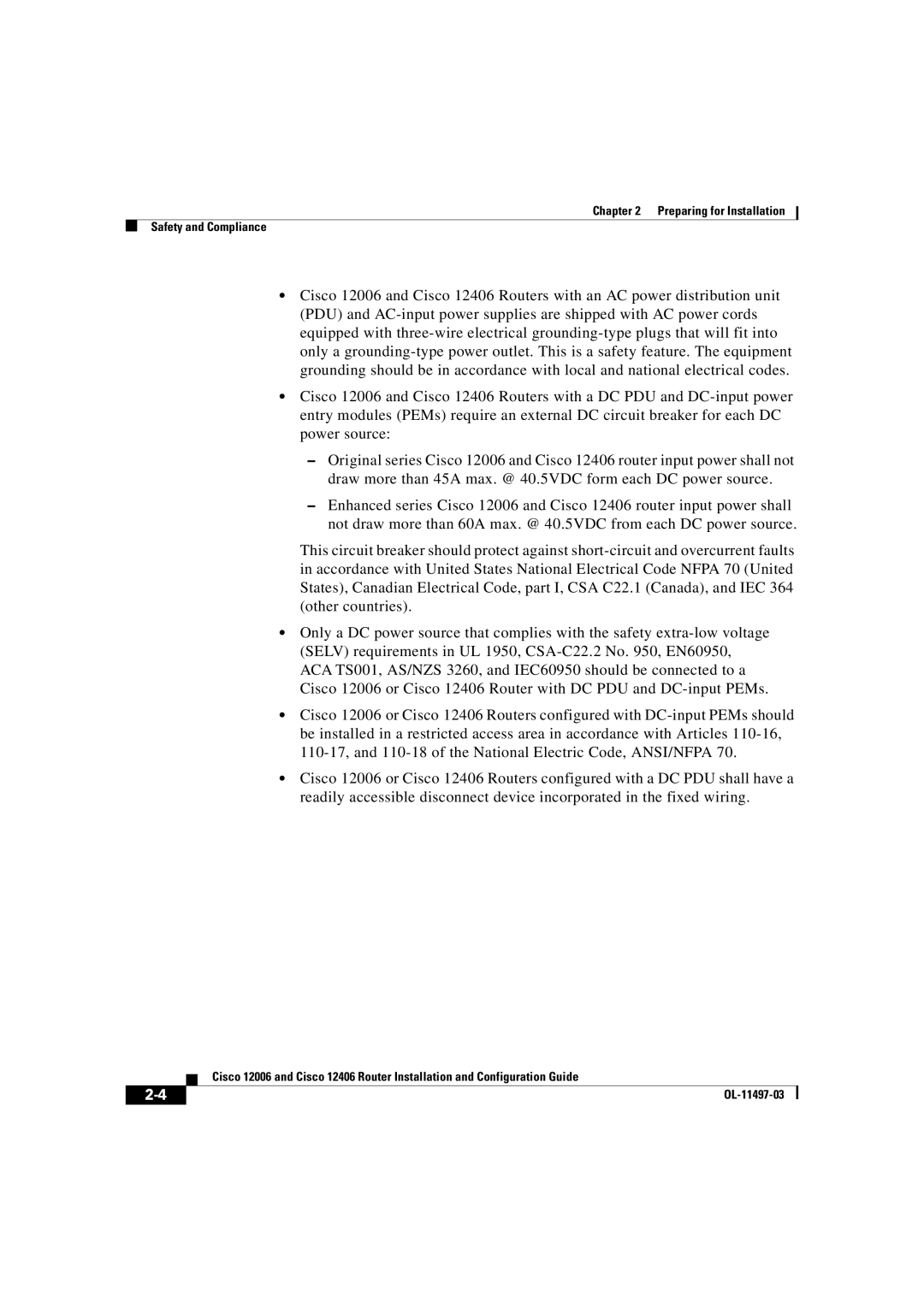 Cisco Systems OL-11497-03 manual Preparing for Installation Safety and Compliance 