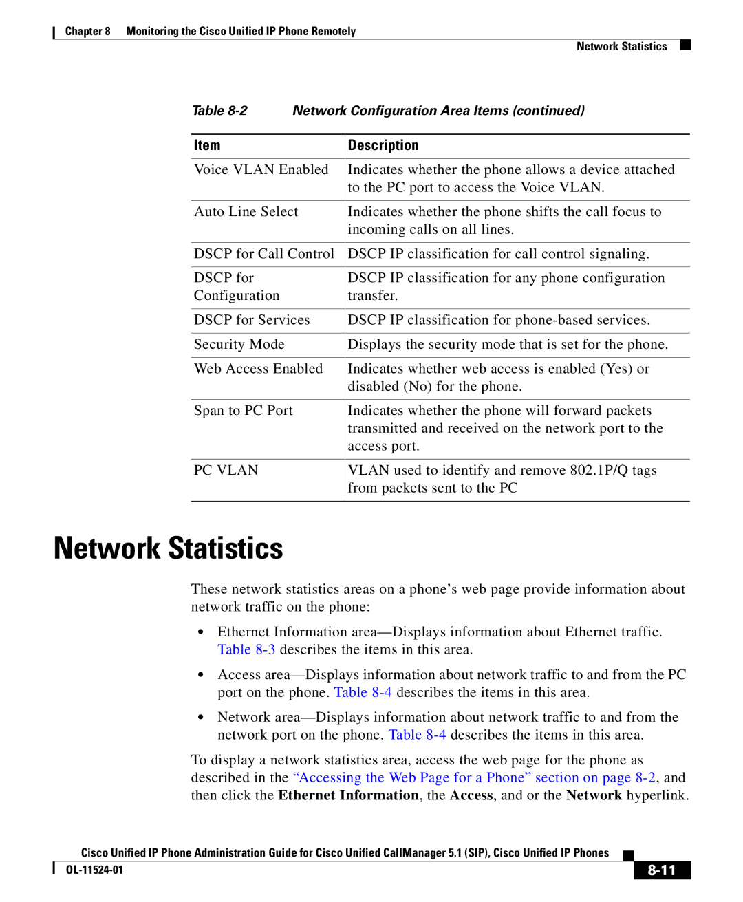 Cisco Systems OL-11524-01 manual Network Statistics 