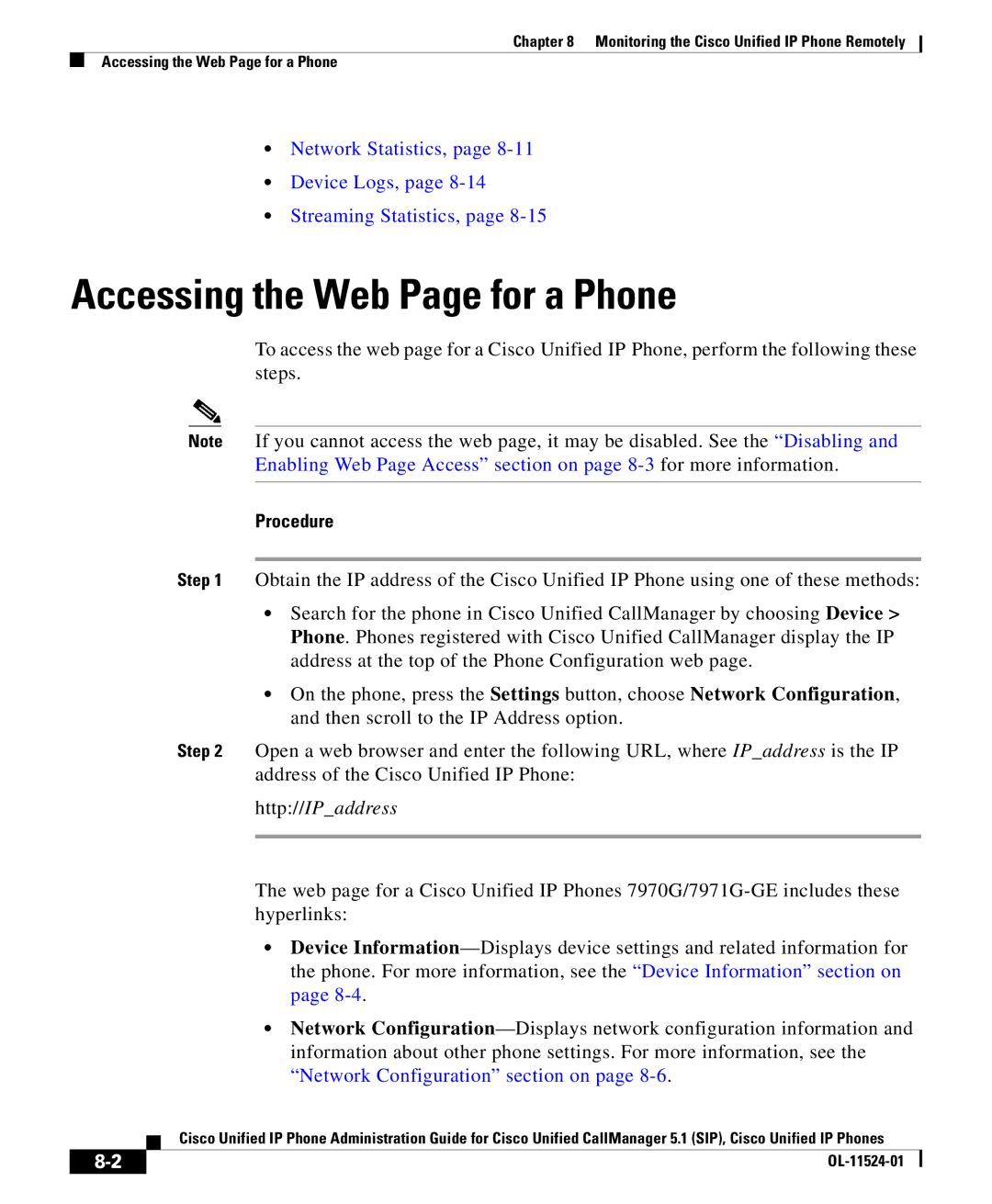 Cisco Systems OL-11524-01 manual Accessing the Web Page for a Phone, Procedure 