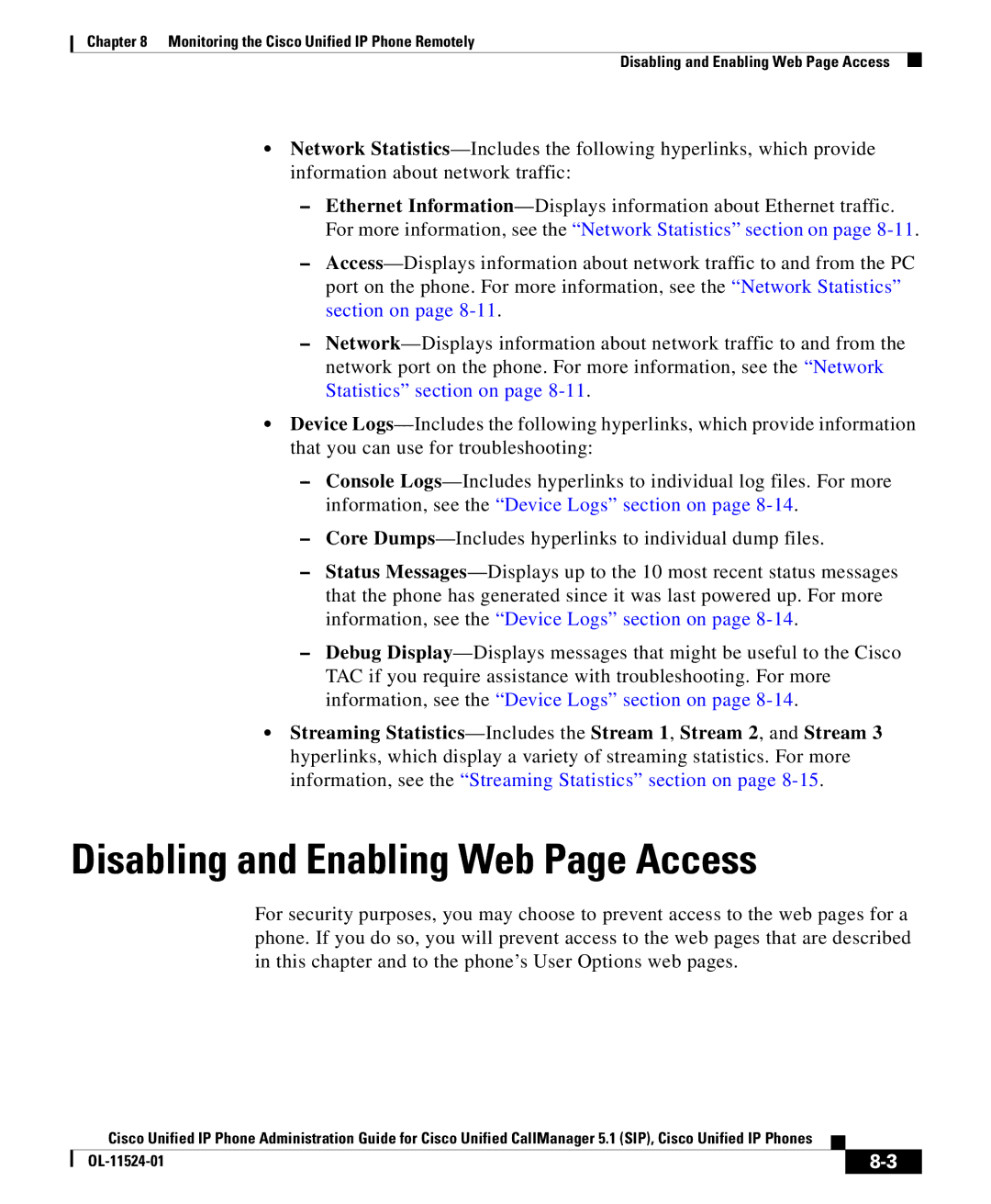 Cisco Systems OL-11524-01 manual Disabling and Enabling Web Page Access 