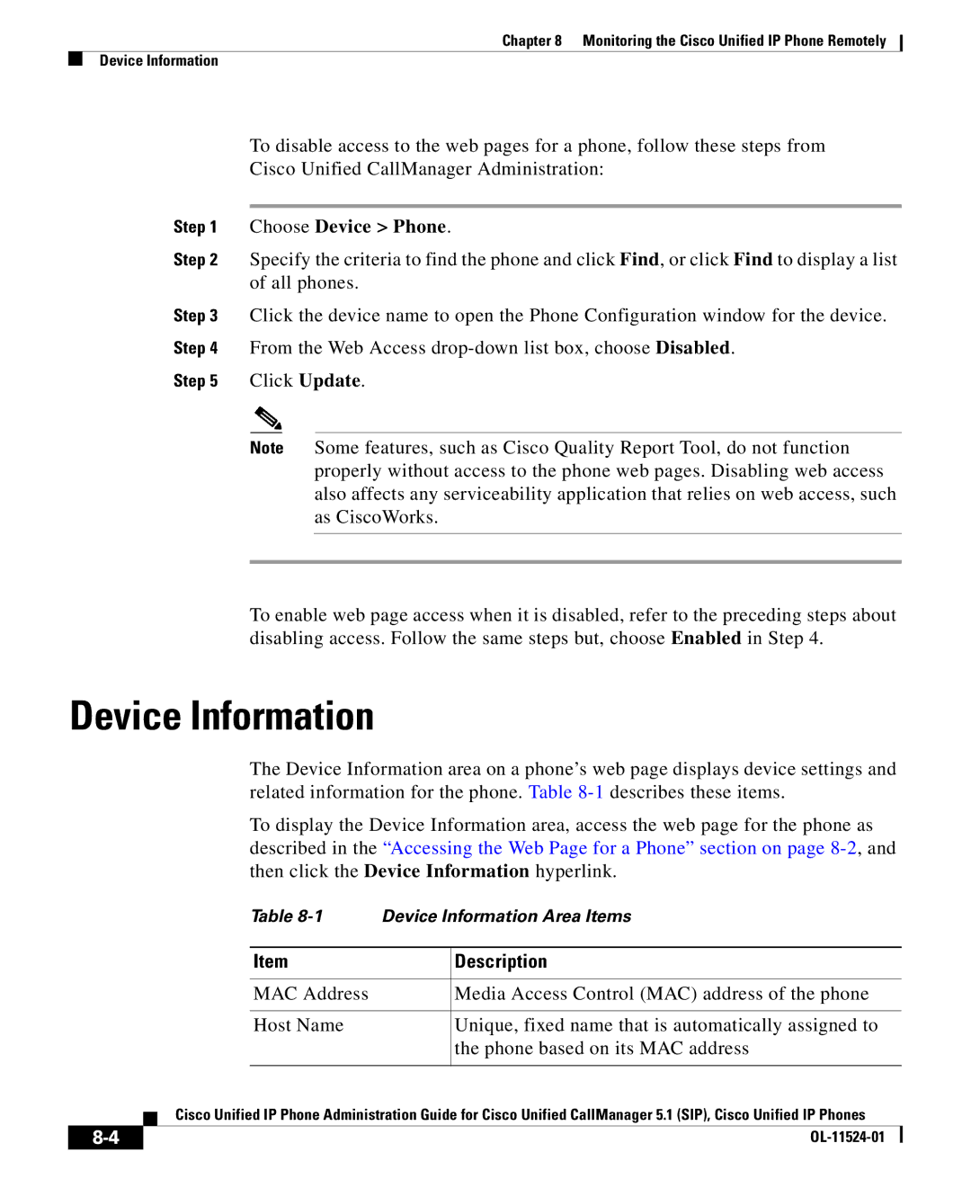 Cisco Systems OL-11524-01 manual Device Information, Choose Device Phone 