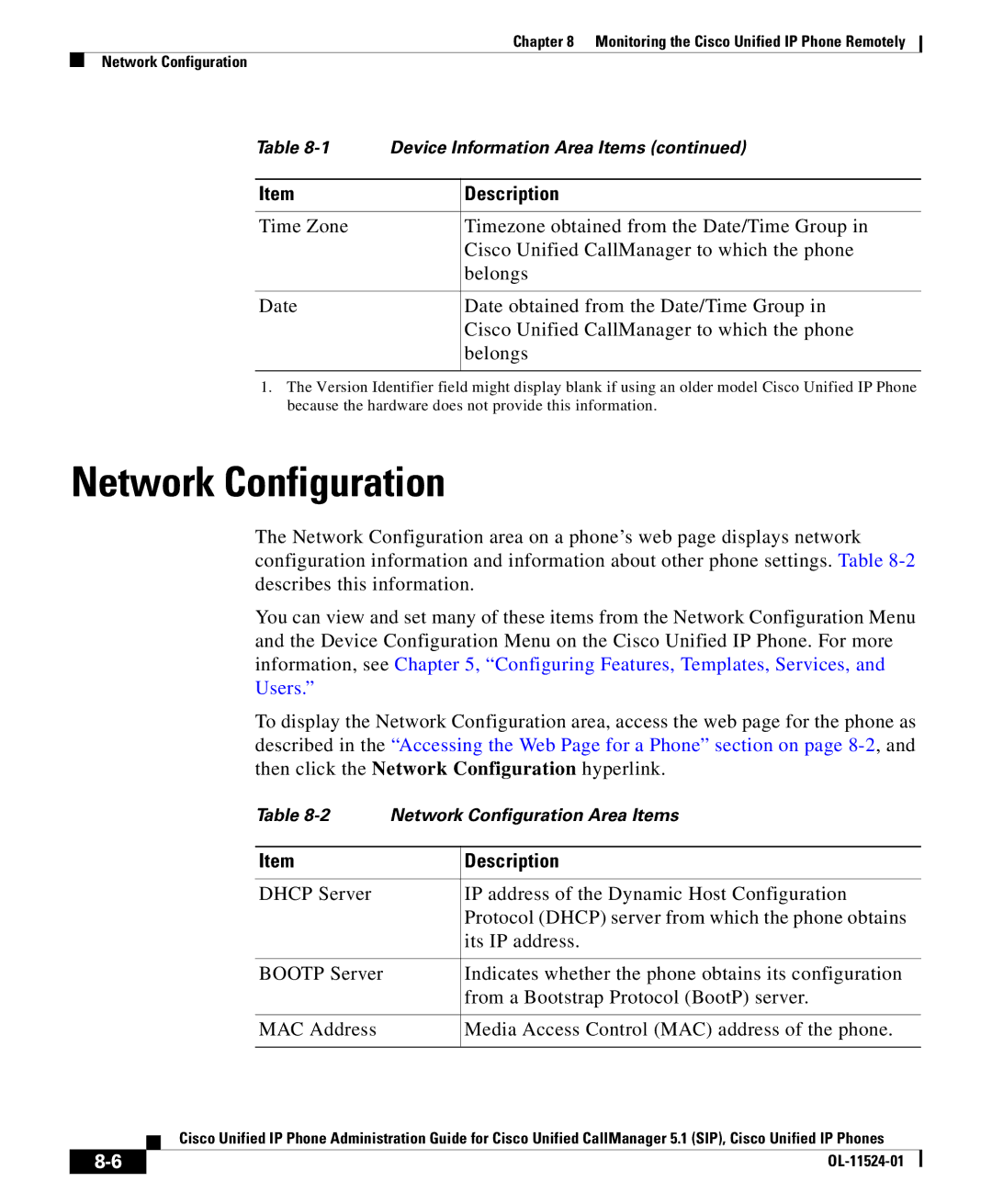 Cisco Systems OL-11524-01 manual Network Configuration 