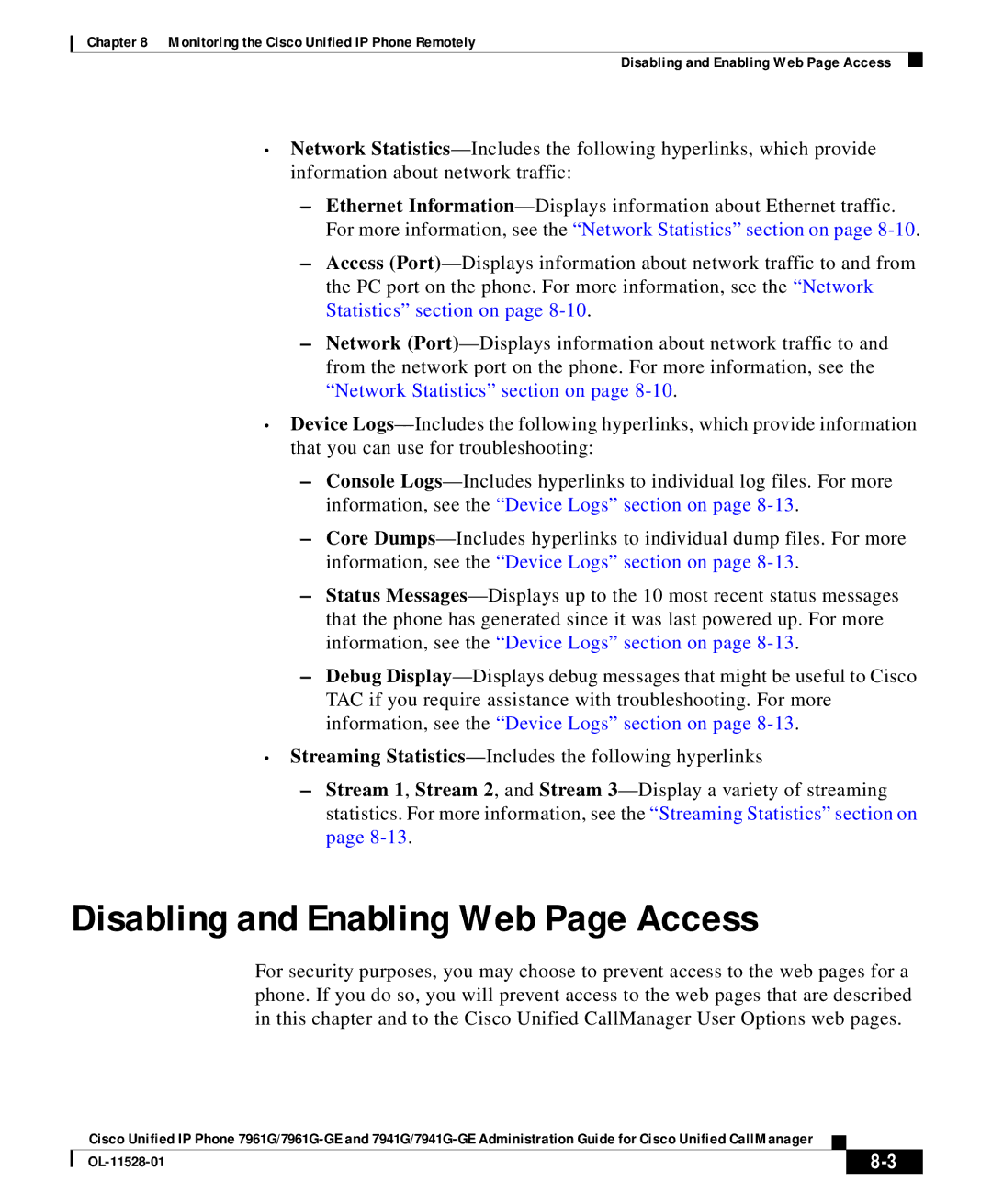 Cisco Systems OL-11528-01 manual Disabling and Enabling Web Page Access 