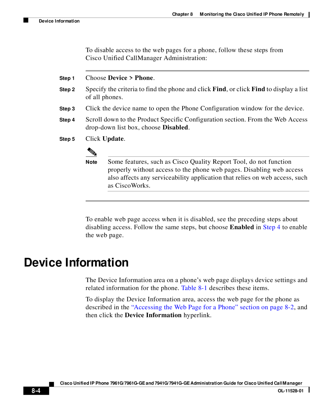 Cisco Systems OL-11528-01 manual Device Information, Choose Device Phone 